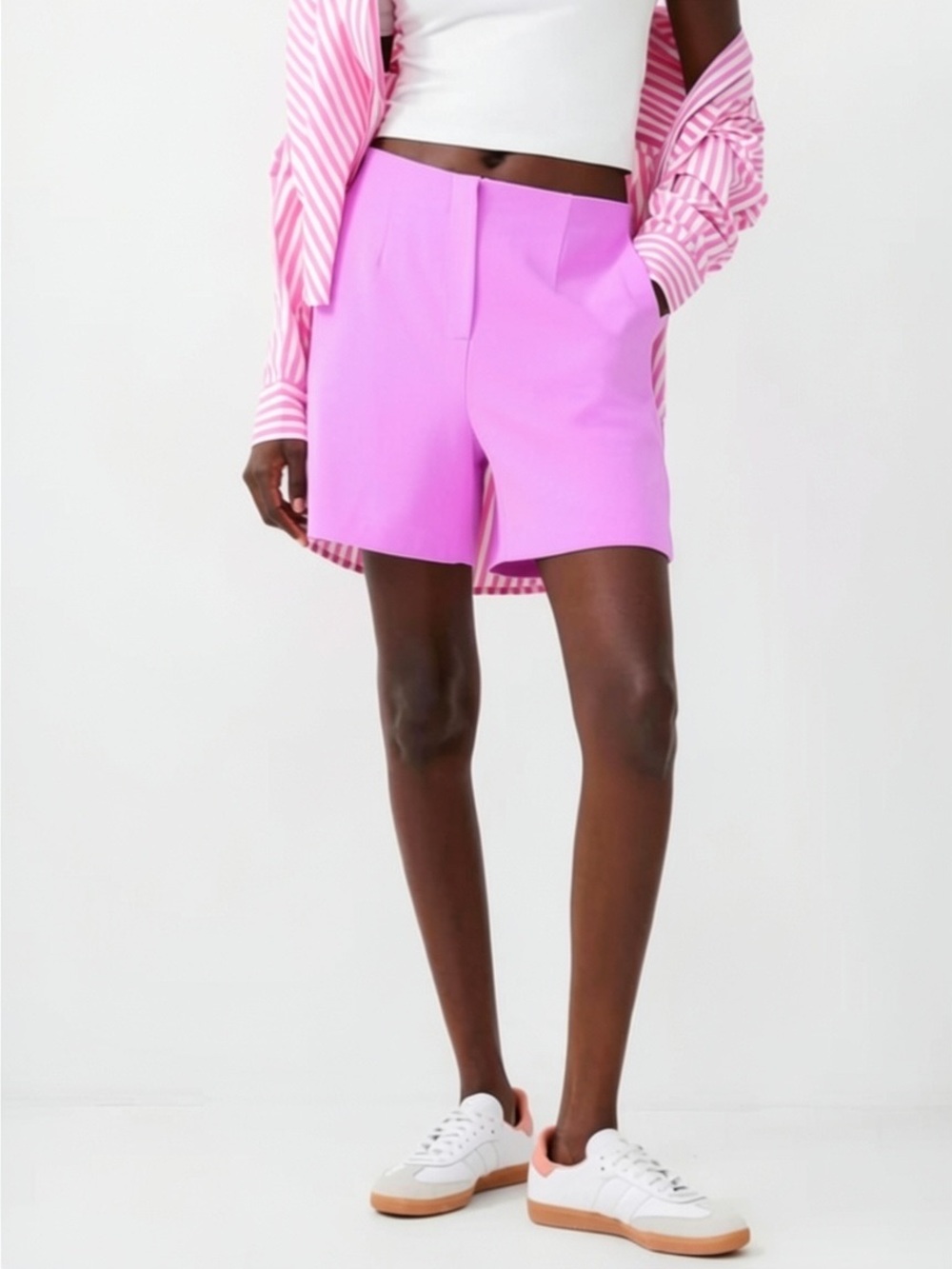 French Connection Tailored High-Rise Lilac Sachet Pink Shorts Pockets